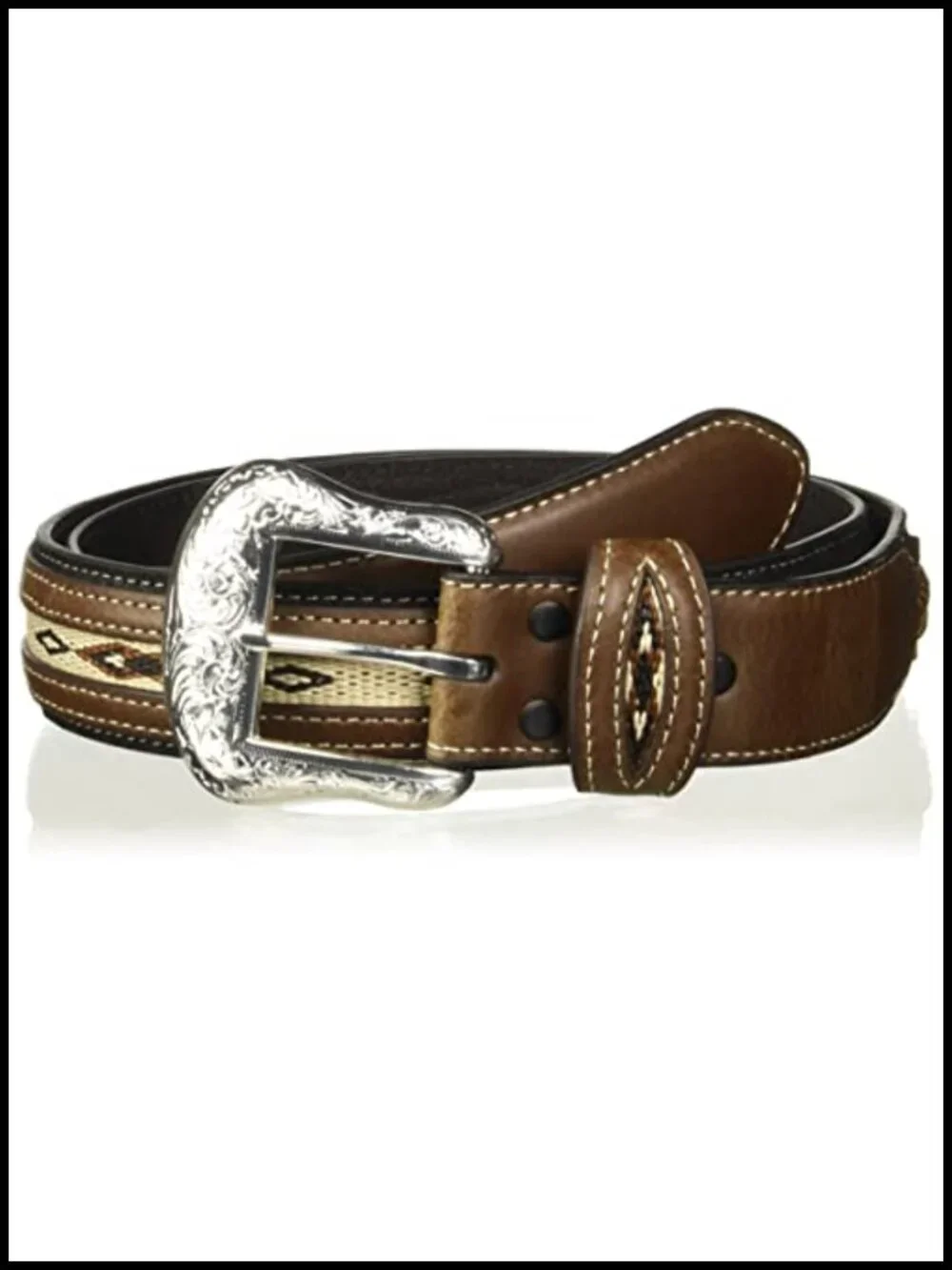 Men's Leather Western Belt - Triple Snap Removable Buckle - Reinforced Holes